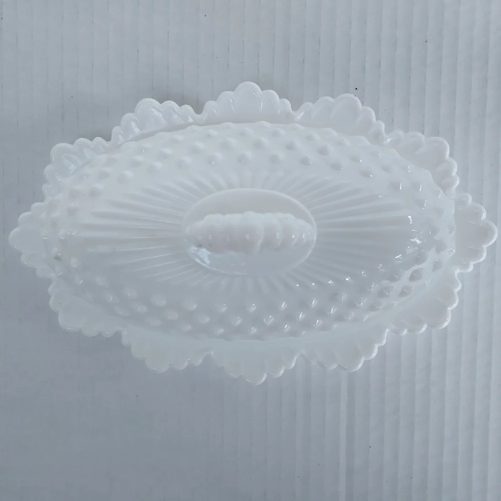 Vintage Milk Glass Butter Dish with Hobnail Detail VTG
